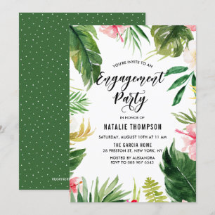 Watercolor Tropical Floral Frame Engagement Party Invitation