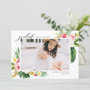 Watercolor Tropical Floral Frame Photo Graduation Announcement