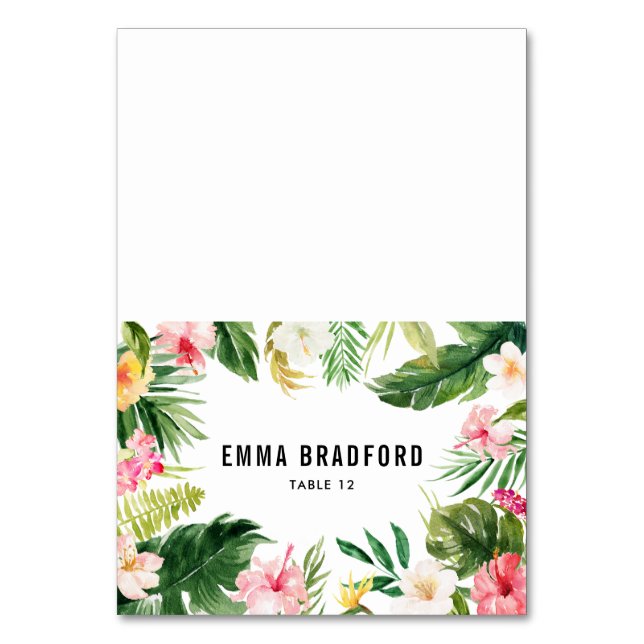Watercolor Tropical Floral Frame Place Card (Front)