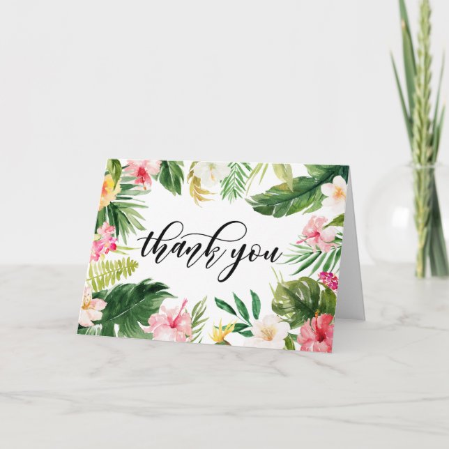 Watercolor Tropical Floral Frame Thank You Card (Front)