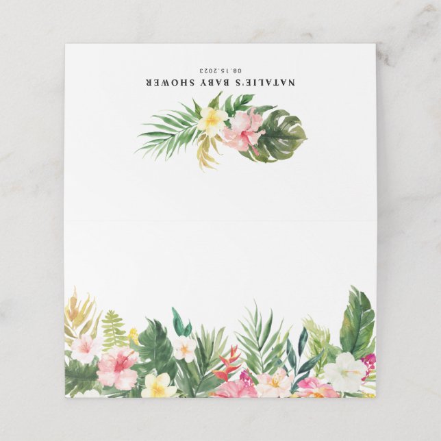 Watercolor Tropical Floral Garland Beach Party Place Card (Outside Unfolded)
