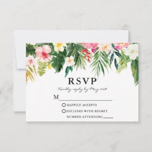 Watercolor Tropical Floral Greenery RSVP Card
