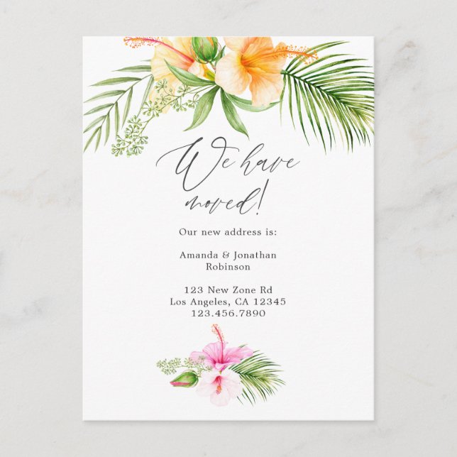 Watercolor Tropical Floral New Address Announcement Postcard (Front)