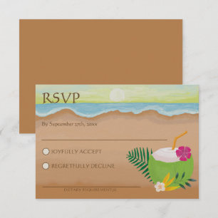 Watercolor Tropical Floral Ocean Beach Wedding RSVP Card