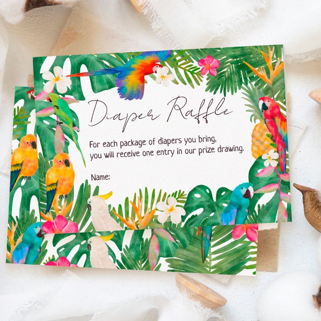 Watercolor tropical floral parrots diaper raffle enclosure card (Creator Uploaded)