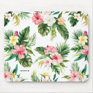 Watercolor Tropical Floral Pattern Personalised Mouse Mat