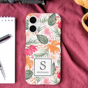 Watercolor Tropical Floral Pattern with Monogram