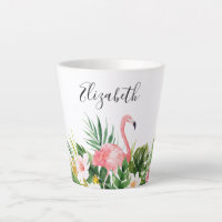Watercolor Tropical Floral Pink Flamingo Name
