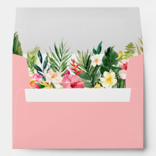 Watercolor Tropical Floral Pink Wedding Envelope