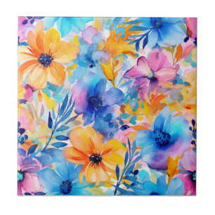 Watercolor Tropical Floral Tile