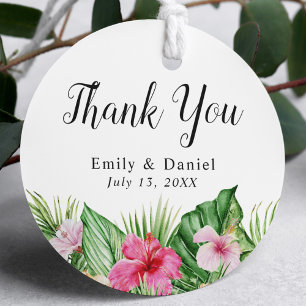 Watercolor Tropical Floral Wedding Favour Thank Yo Classic Round Sticker