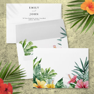 Watercolor Tropical Floral Wedding Return Address  Envelope