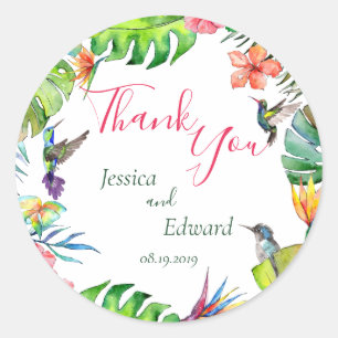 Watercolor Tropical Floral Wedding Thank You Classic Round Sticker