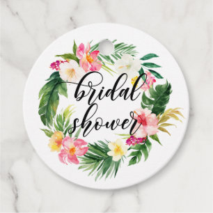 Watercolor Tropical Floral Wreath Bridal Shower Favour Tags