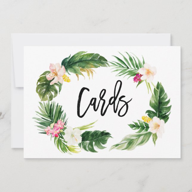 Watercolor Tropical Floral Wreath Cards Sign (Front)