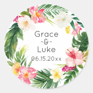 Watercolor Tropical Floral Wreath Classic Round St Classic Round Sticker