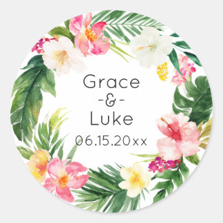 Watercolor Tropical Floral Wreath Classic Round St Sticker