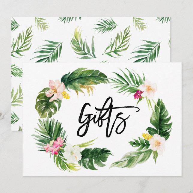 Watercolor Tropical Floral Wreath Gifts Sign Invitation (Front/Back)