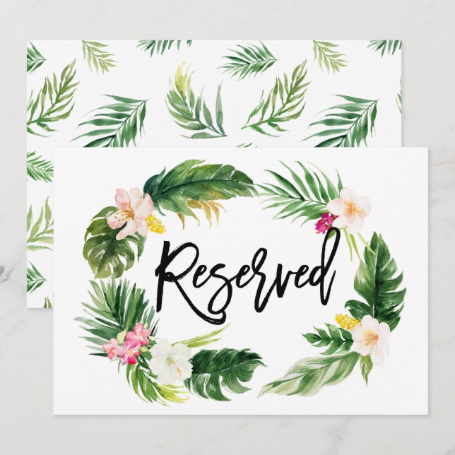 Watercolor Tropical Floral Wreath Reserved Sign Invitation (Front/Back)
