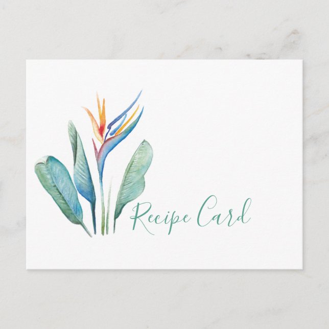 Watercolor Tropical Flower Recipe Card (Front)