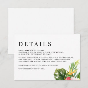 Watercolor Tropical Flowers and Greenery Details Enclosure Card