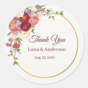 Watercolor Tropical Flowers and Greenery Wedding Classic Round Sticker