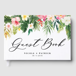Watercolor Tropical Flowers and Greenery Wedding Guest Book