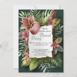 Watercolor Tropical Flowers and Greenery Wedding I Invitation
