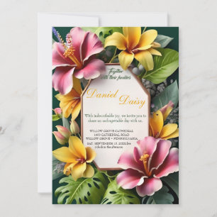 Watercolor Tropical Flowers and Greenery Wedding I Invitation