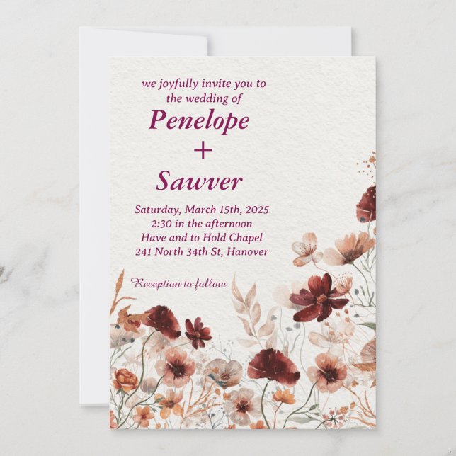 Watercolor Tropical Flowers and Greenery Wedding I Invitation (Front)