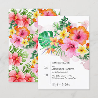 Watercolor Tropical Flowers and Greenery Wedding Invitation