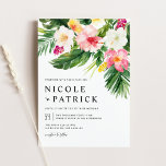 Watercolor Tropical Flowers and Greenery Wedding Invitation<br><div class="desc">Invite guests to your wedding with this customisable tropical wedding invitation. It features watercolor garland of hibiscus,  plumeria,  palm leaves and other tropical plants. Personalise this watercolour wedding invitation by adding your own details. This summer botanical wedding invitation is perfect for destination weddings and summer weddings.</div>