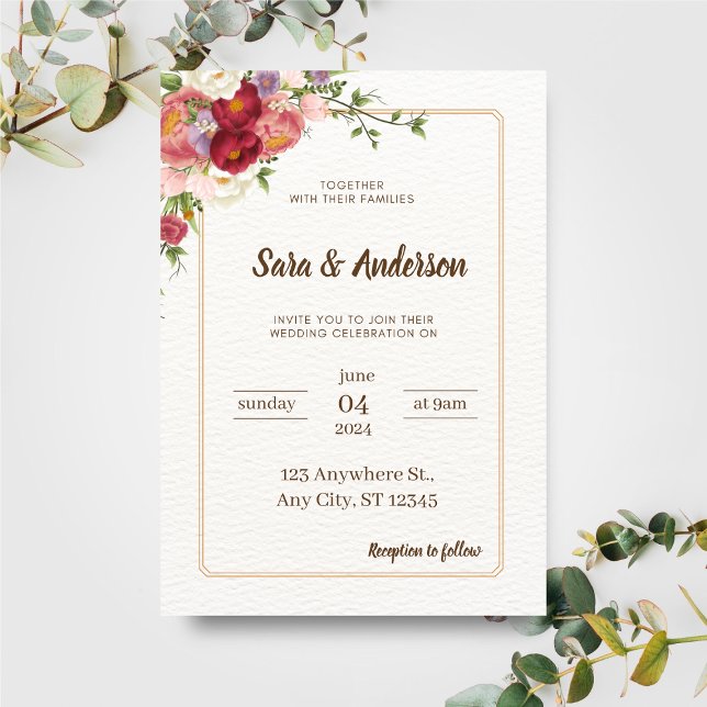 Watercolor Tropical Flowers and Greenery Wedding Invitation (Creator Uploaded)