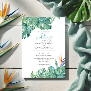 Watercolor Tropical Flowers and Greenery Wedding Invitation