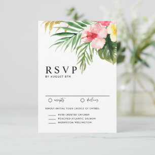 Watercolor Tropical Flowers and Greenery Wedding RSVP Card