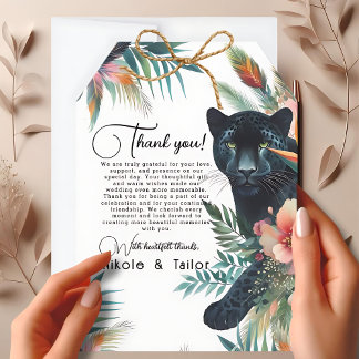Watercolor Tropical Flowers And Jaguar Thank You Card