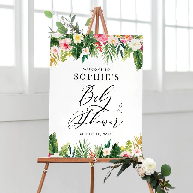 Watercolor Tropical Flowers Baby Shower Welcome Poster (Creator Uploaded)