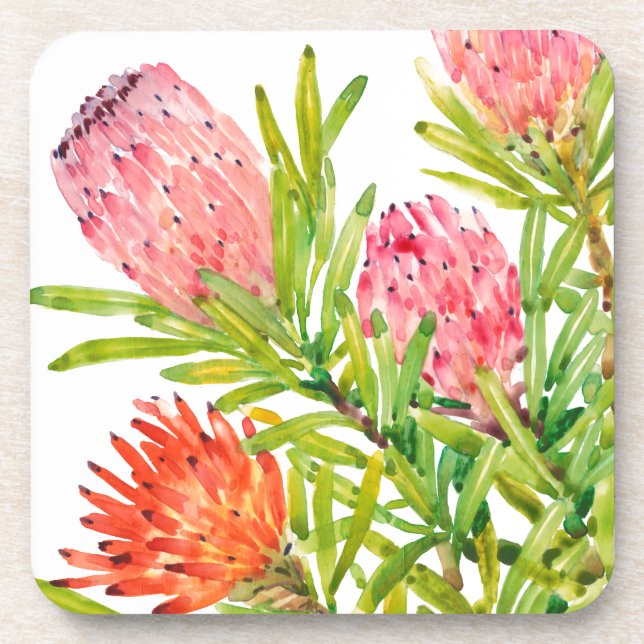 Watercolor Tropical Flowers Coaster (Front)