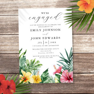 Watercolor Tropical Flowers Engagement Party Invitation