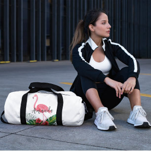 Watercolor Tropical Flowers Flamingo Personalised Duffle Bag