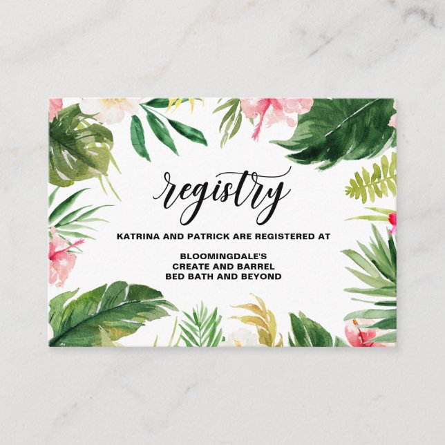 Watercolor Tropical Flowers Frame Registry Card I (Front)
