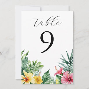 Watercolor Tropical Flowers Greenery Table Number