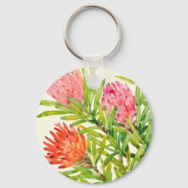 Watercolor Tropical Flowers Key Ring (Front)