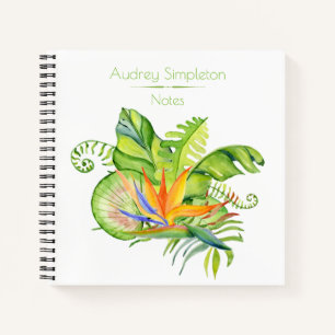 Watercolor Tropical Flowers Leaves Square   Notebook