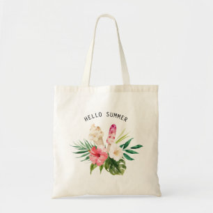 Watercolor Tropical Flowers, Leaves with Ice Cream Tote Bag