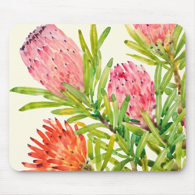 Watercolor Tropical Flowers Mouse Mat (Front)