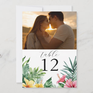 Watercolor Tropical Flowers Photo Table Number