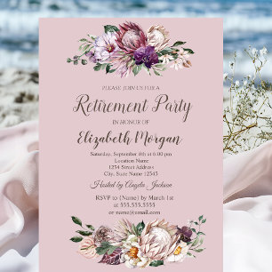Watercolor Tropical Flowers,Pink Retirement  Invitation