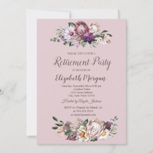Watercolor Tropical Flowers,Pink Retirement  Invitation