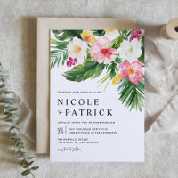 Watercolor Tropical Flowers QR Code Wedding